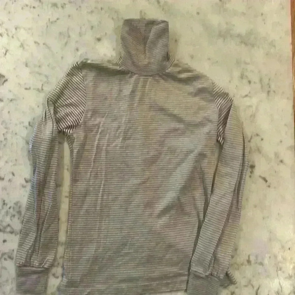 Vintage lands End  striped turtleneck, gray, and white - Picture 1 of 5
